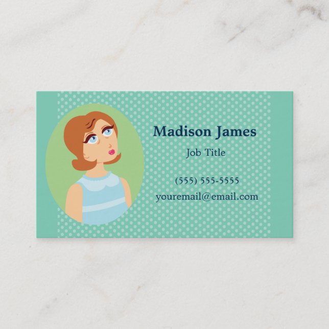 Retro Girl Blue Business Card (Front)