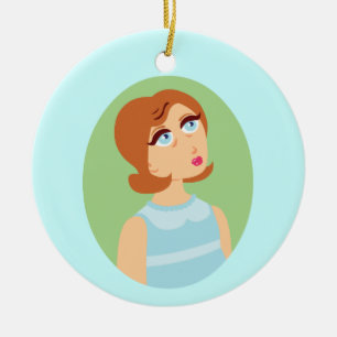 Retro Girl Blue Ceramic Tree Decoration