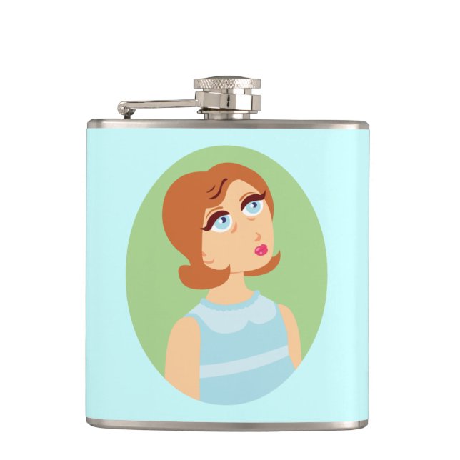 Retro Girl Blue Hip Flask (Front)