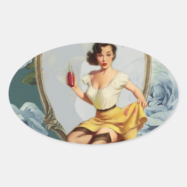 retro  girl Bridal Shower Tea Party thank you Oval Sticker (Front)