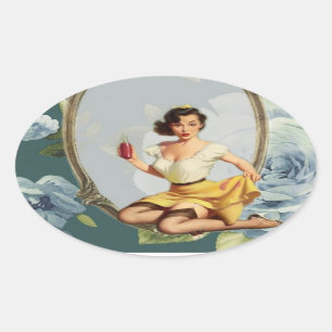 retro  girl Bridal Shower Tea Party thank you Oval Sticker