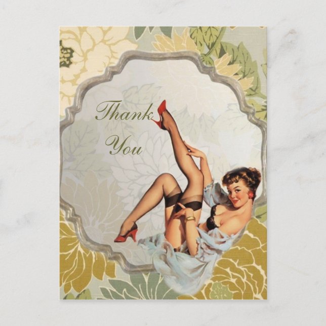 retro girl Bridal Shower Tea Party thank you Postcard (Front)