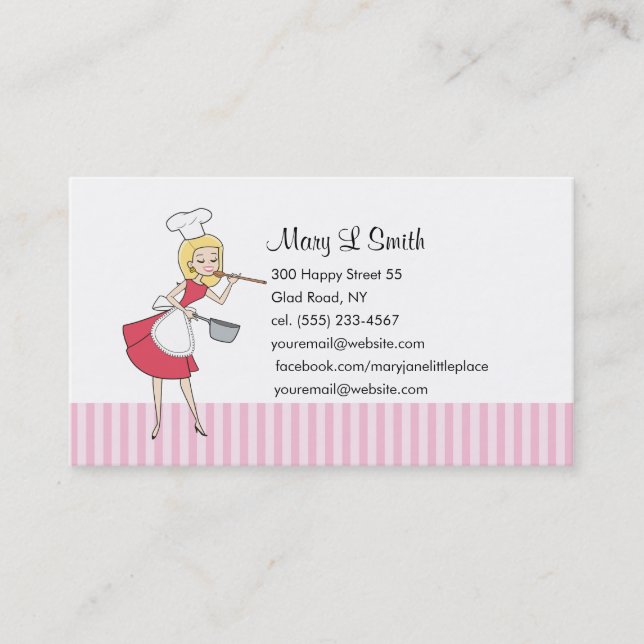 Retro Girl Chef Personal Calling Card - Customised (Front)