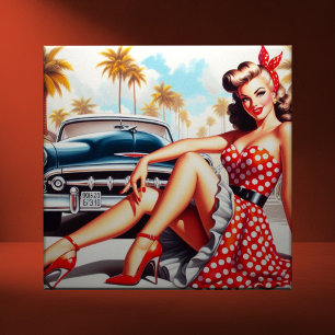 Retro Girl Classic Pin Up Ceramic Tile