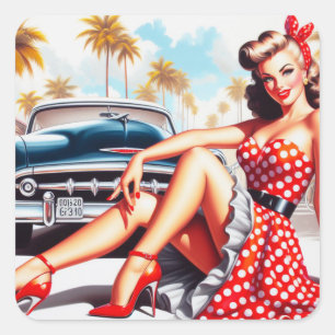 Retro Girl Classic Pin Up Square Sticker
