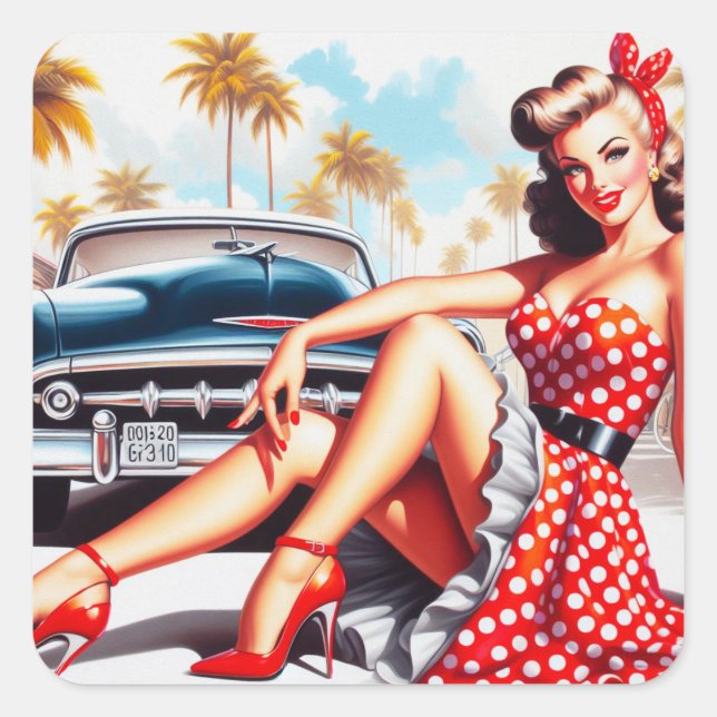 Retro Girl Classic Pin Up Square Sticker (Front)