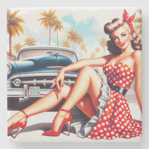 Retro Girl Classic Pin Up Stone Coaster
