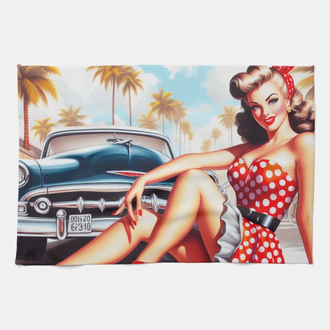 Retro Girl Classic Pin Up Tea Towel (Horizontal)