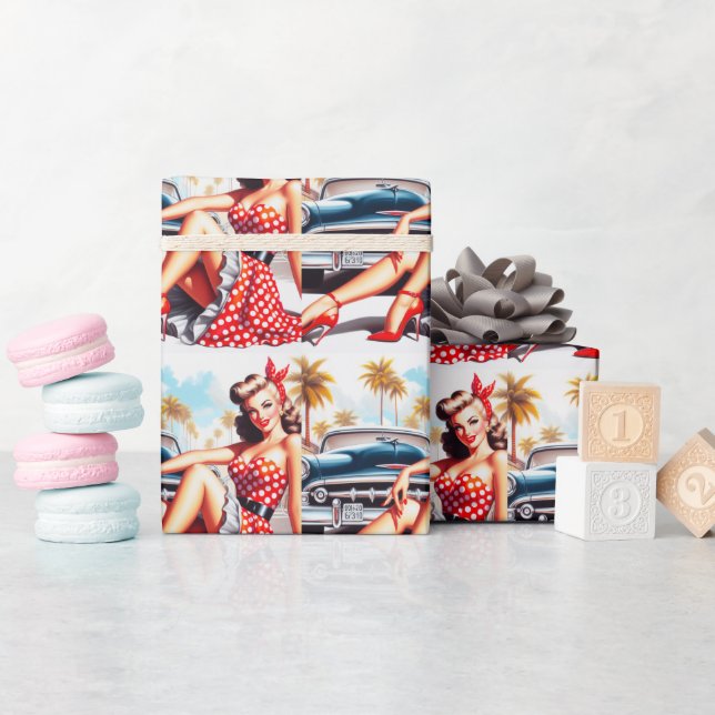 Retro Girl Classic Pin Up Wrapping Paper (Baby Shower)