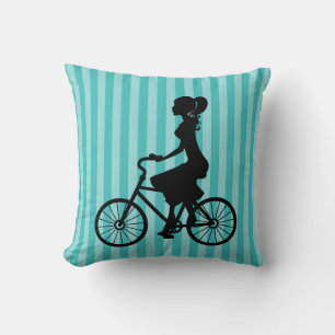 Retro Girl Cyclist Silhouette Cushion