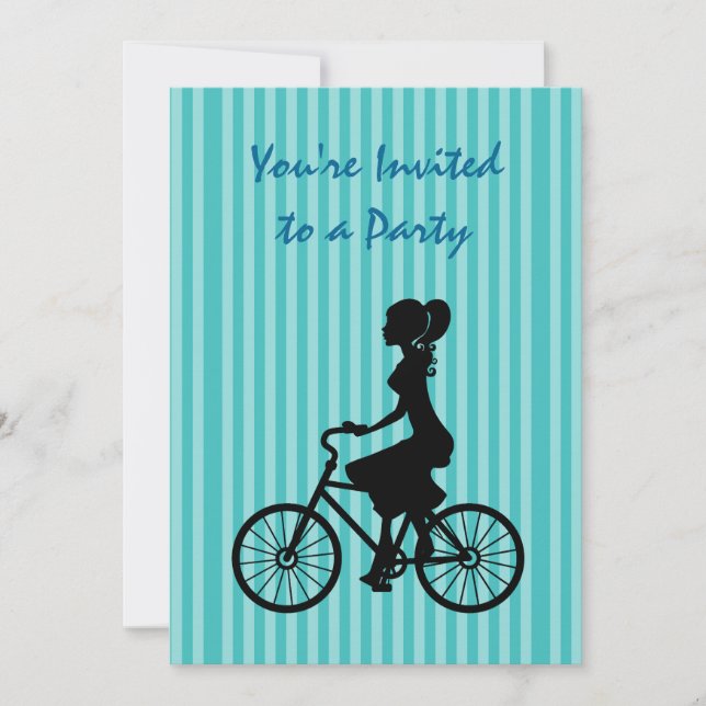 Retro Girl Cyclist Silhouette Party Invitation (Front)