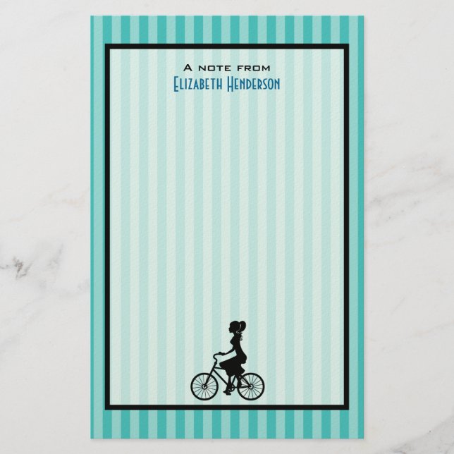 Retro Girl Cyclist Silhouette Stationery (Front)
