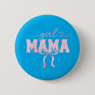 Retro Girl Mama Chequered Mothers Day Women Kids 6 Cm Round Badge