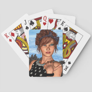 Retro Girl Playing Cards