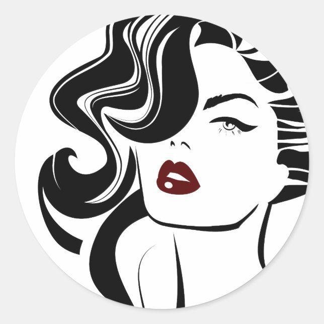 Retro girl red lips classic round sticker (Front)