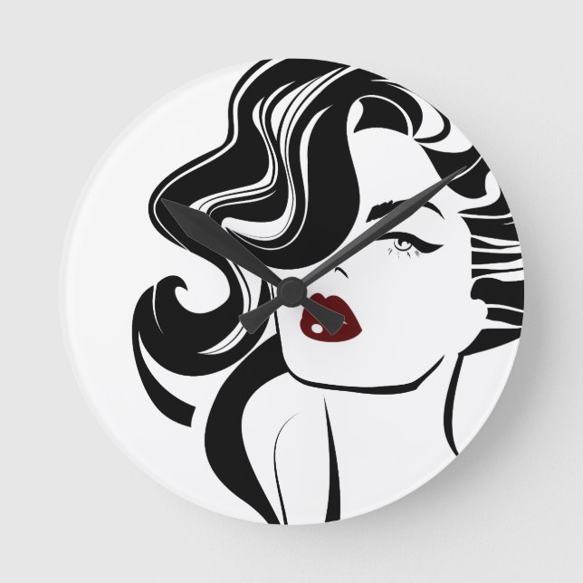 Retro girl red lips round clock (Front)