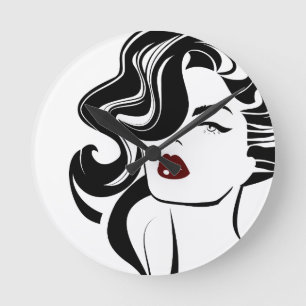 Retro girl red lips round clock