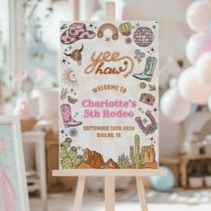 Retro Girl Rodeo 5th Birthday Welcome Sign