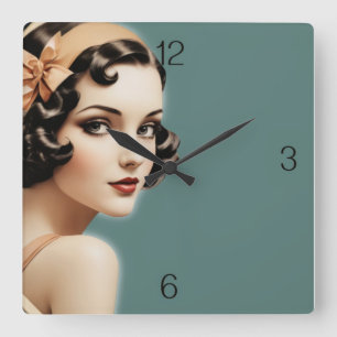 Retro girl square wall clock