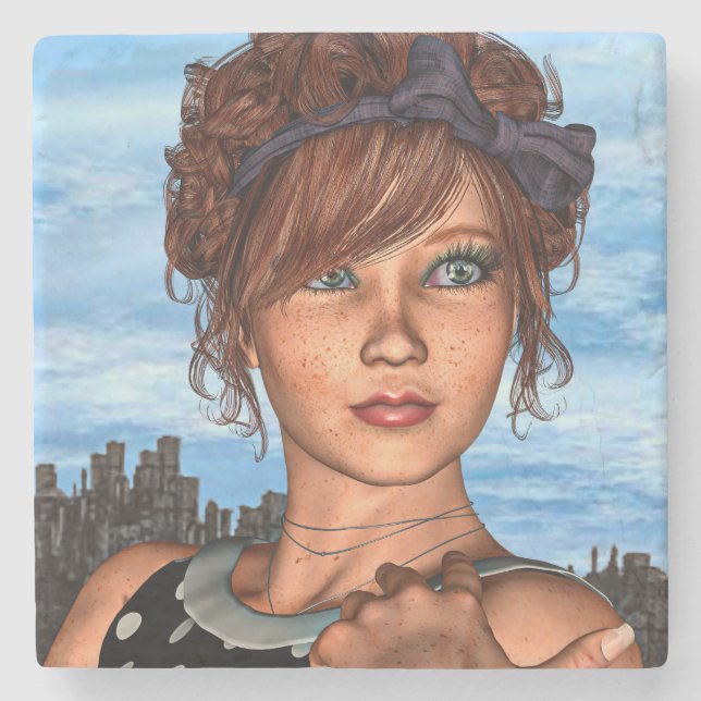 Retro Girl Stone Coaster (Front)