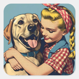 Retro Girl with Yellow Labrador Stickers