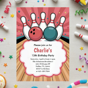 Retro Girls Bowling Birthday Party Invitation