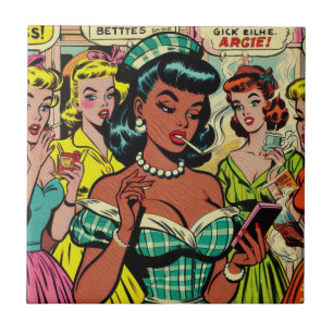 Retro Girls Comics Ceramic Tile
