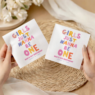 Retro Girls Just Wanna Be One Preppy 1st Birthday Napkin