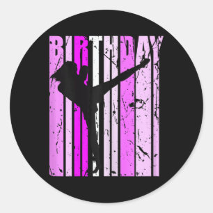 Retro Girls Kickboxing Birthday Kickboxer Woman Pi Classic Round Sticker