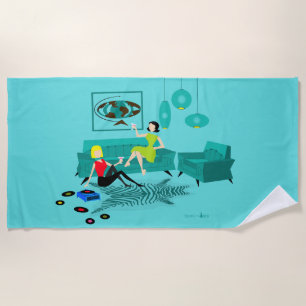 Retro Girl's Night In Beach Towel