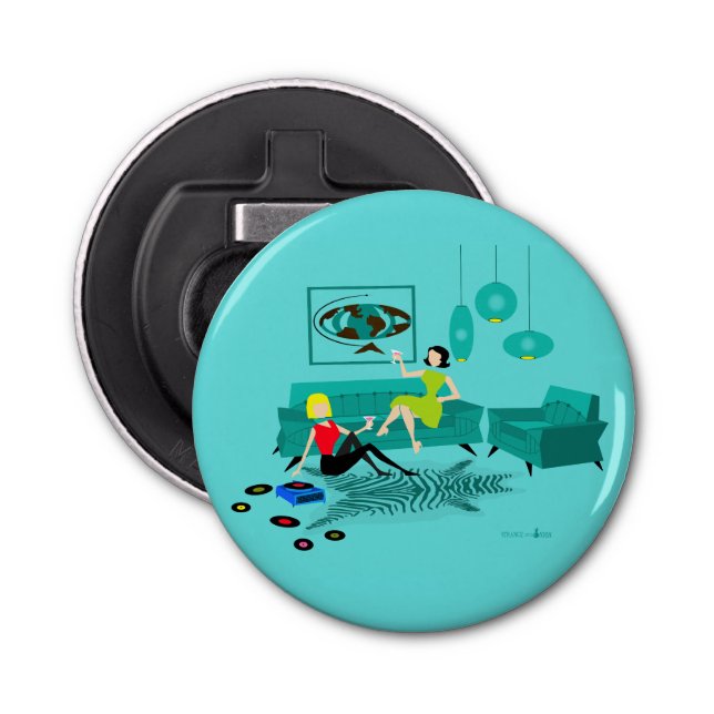 Retro Girls' Night In Button Bottle Opener (Front)