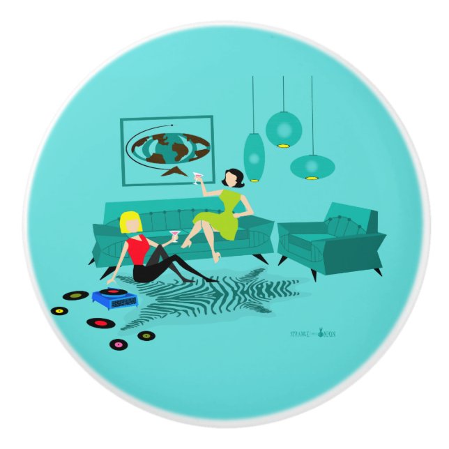 Retro Girls' Night In Ceramic Drawer Pull (Front)