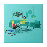 Retro Girl's Night In Ceramic Tile