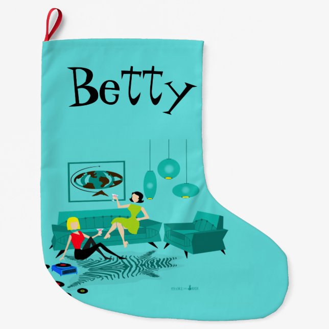 Retro Girl's Night In Christmas Stocking (Front)