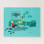 Retro Girl's Night In Puzzle<br><div class="desc">It looks like it’s going to be a fun time with this kitschy Retro Girls’ Night In Puzzle. The 1960’s style, minimalist art design features two women with pink cocktails in a thoroughly mid century modern, aqua and turquoise living room. These ladies certainly know how to relax. The raven haired...</div>