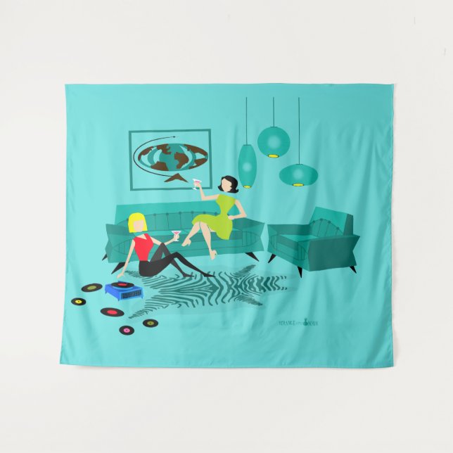 Retro Girl's Night In Tapestry (Front (Horizontal))