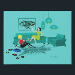 Retro Girl's Night In Wrapped Canvas<br><div class="desc">It looks like it’s going to be a fun time with this kitschy Retro Girls’ Night In Wrapped Canvas. The 1960’s style, minimalist art design features two women with pink cocktails in a thoroughly mid century modern, aqua and turquoise living room. These ladies certainly know how to relax. The raven...</div>