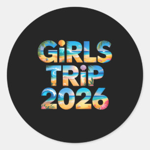 Retro girls trip 2026 besties vacation surf classic round sticker