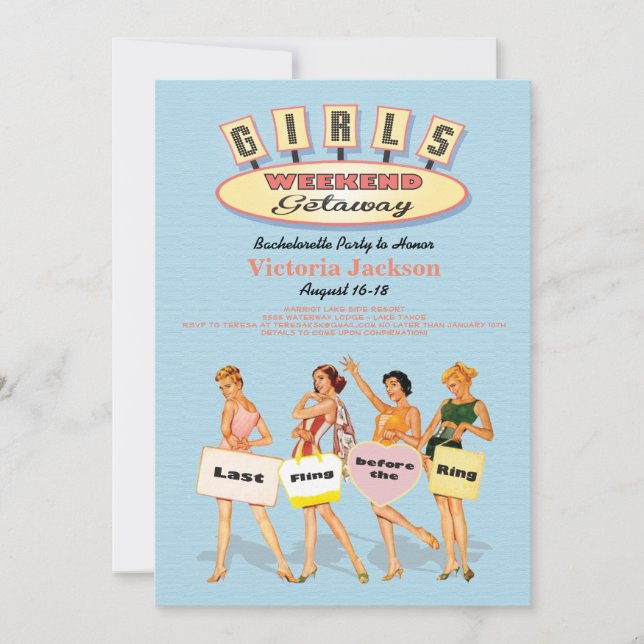 Retro Girls Weekend getaway Invitations (Front)