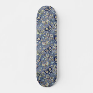 Retro Girly Blue Butterfly Pattern Skateboard 