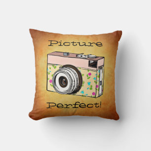Retro Girly Camera Photographer Square Pillow