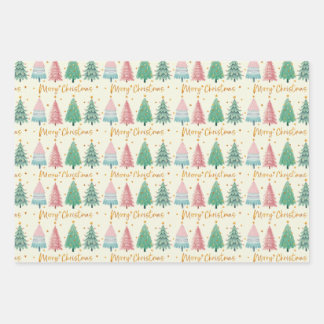retro girly Christmas tree pattern Wrapping Paper Sheet