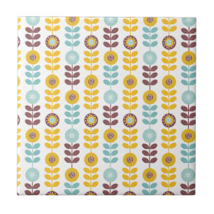 Retro girly orange teal abstrct floral pattern tile