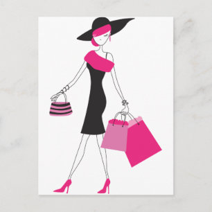 Retro Girly Paris Shopping Postcard
