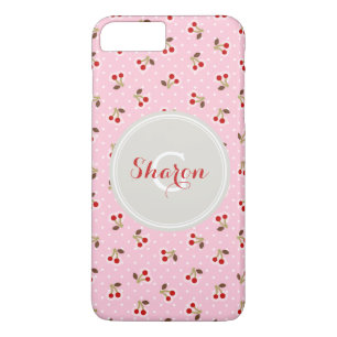 Retro girly pink cherry patterns monogram iPhone 8 plus/7 plus case