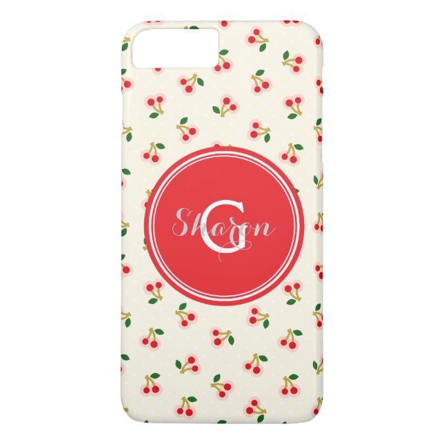 Retro girly red cherry patterns monogram Case-Mate iPhone case (Back)