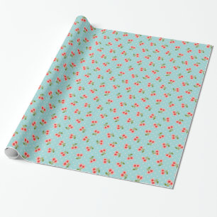 Retro girly turquoise cherry patterns monogram wrapping paper