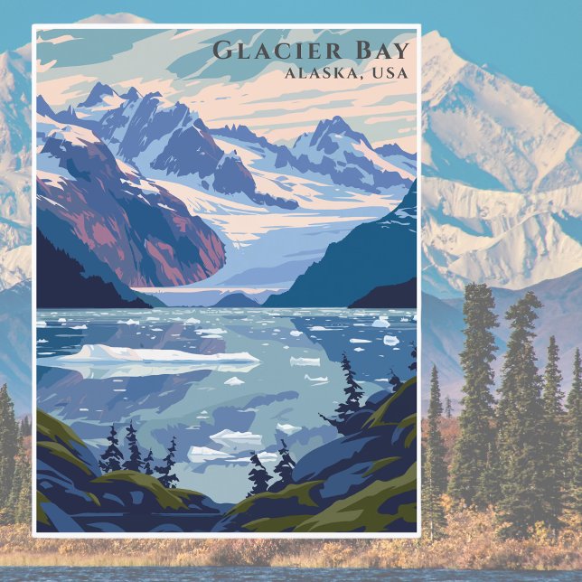 Retro Glacier Bay Alaska USA National Park Travel  Postcard (Creator Uploaded)
