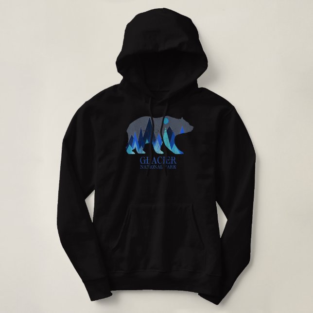 Retro Glacier Grizzly Bear Glacier National Park R Hoodie (Design Front)