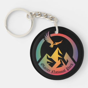 Retro Glacier National Park Hike Sunset T-Shirt Key Ring